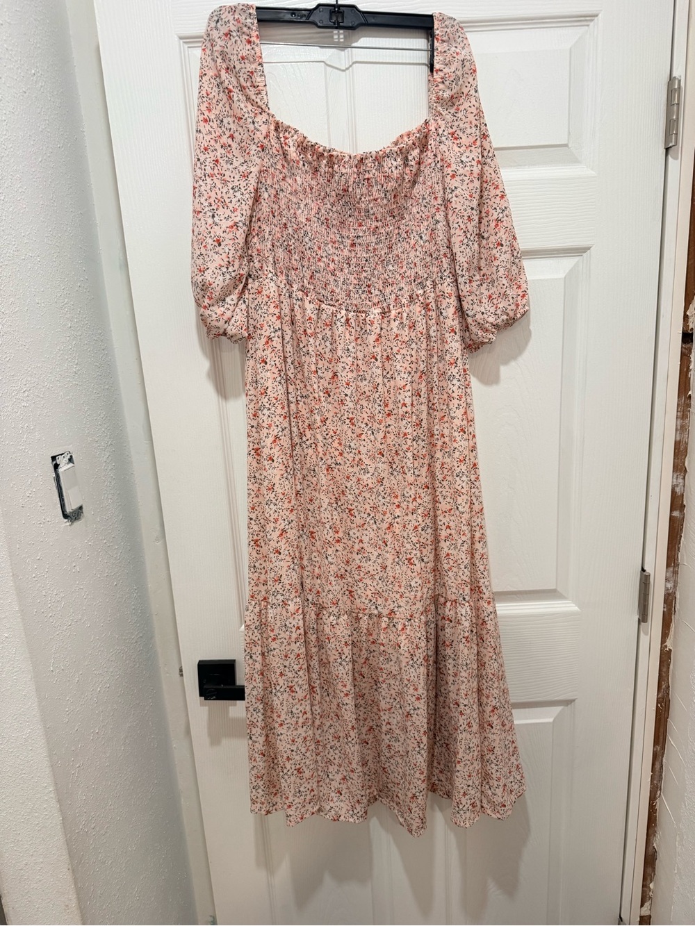 If she Loves Pink Floral Midi Dress with Puff Sleeves maternity - Picture 2 of 5